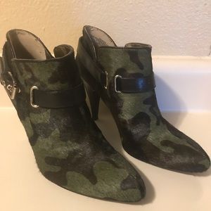 Nine West camo print calf hair booties